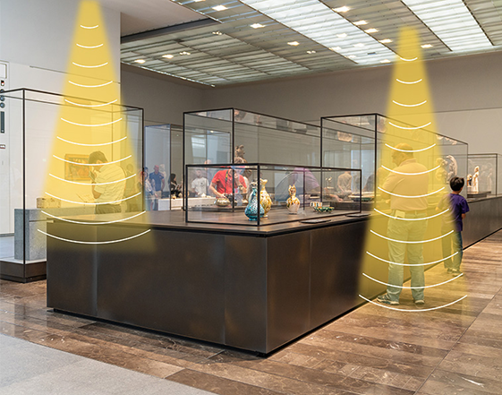 展廳定向音響精準聲音控制，區域語音獨立，無干擾。